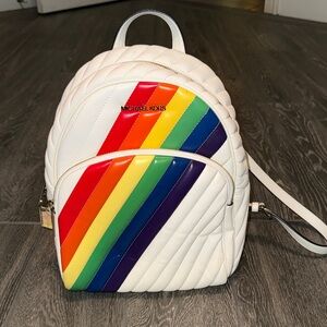 Michael Kors White Backpack with Vibrant Stripes